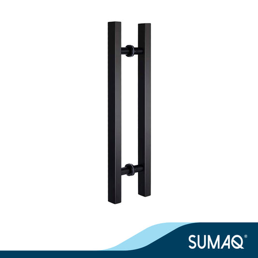 Manillon para puerta de vidrio mod. H cuadrado negro acero inoxidable 25*300*500mm